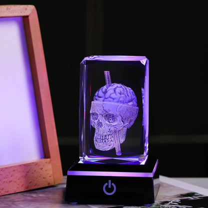 Qianwei 3D Crystal Skull Decor- Halloween Skull Light Witch Figurines Occult Medieval Goth Satanic Home Desk Glass Skull Decor Witchy Gifts Horror Lilith Statue