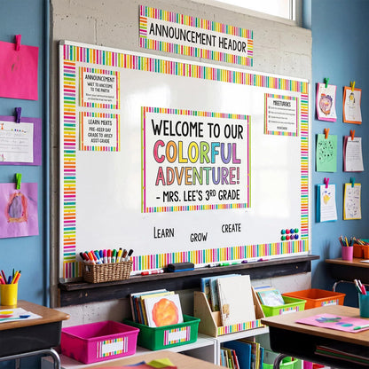 Tenceur 48 ft x 2.76 Inch Magnetic Borders for Whiteboard Decoration, Rainbow Polka Dot Stripes Magnetic Bulletin Board Border Set for Summer Classroom Office Chalkboard Poster Board Decor
