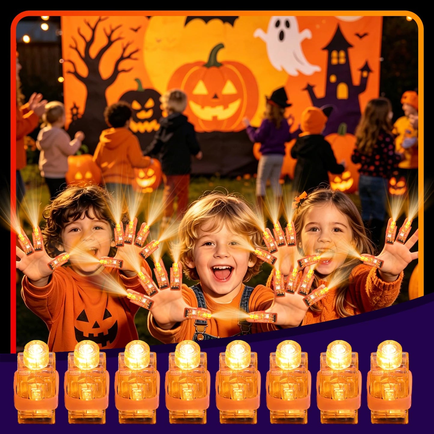 Mikulala 100pcs Finger Lights, Glow in the Dark Orange Flashlights Party Supplies, Halloween Party Favors for Kids, Goodie Bag Stuffers Classroom Prizes Carnival Birthday Concert Accessories
