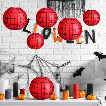 Bencailor 13 Pcs Spider Web Paper Lanterns Red Spider Web Party Hanging Supplies for Birthday Party Decorations