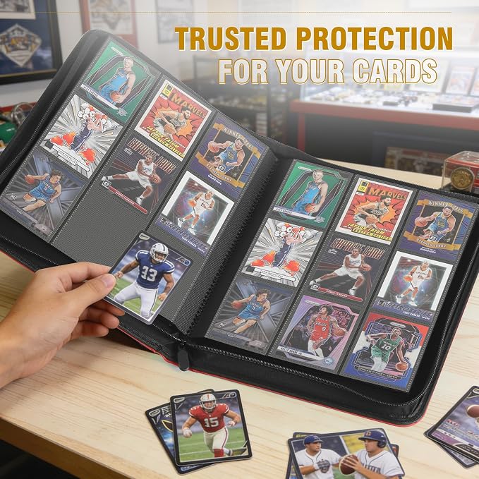 Trading Card Binder, Card Binder 9 Pocket for Trading Cards, Holds 540 Cards, Zippered Premium Card Collection Binder Album for Game Card, Sports Card, Yugioh, MTG (Red)