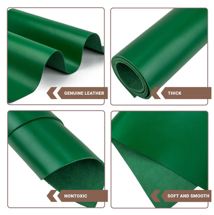 Shkira 12''X24'' Tooling Leather Square - 2.0MM Bright Green Sheets for Crafts - Leather Sheets for Crafts Tooling Sewing Hobby - Thick Cowhide Pieces - Fabric for Crafting