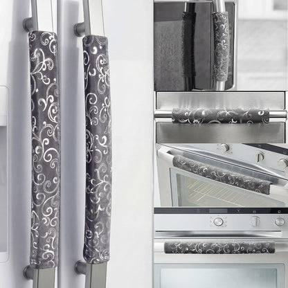 Volecy Refrigerator Handle Covers, Set of 6, Washable Velvet Appliance Door Handle Covers, Adjustable Handle Protectors, Kitchen Decor Keep Clean for Fridge Oven Stove Microwave Dishwasher(Gray Silve)