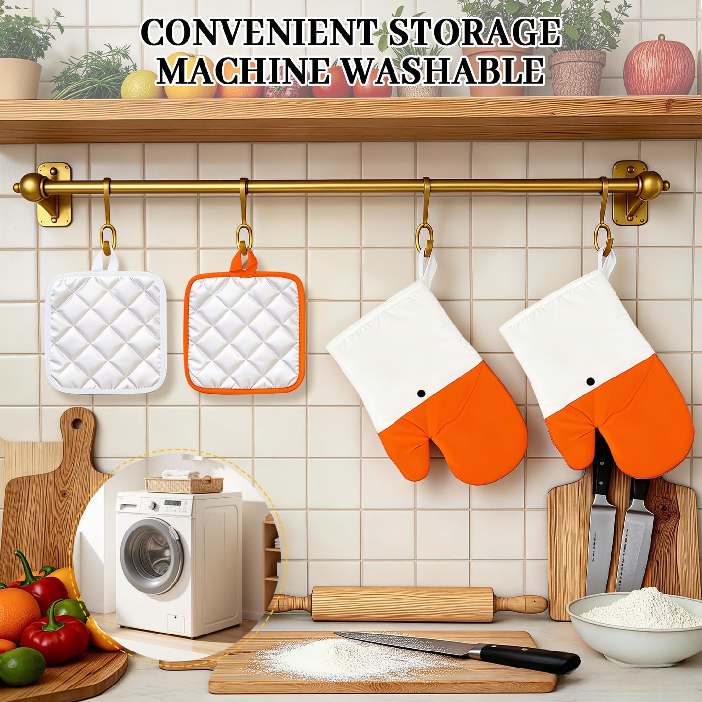 Goose Oven Mitts and Pot Holders 4 pcs Set, Heat Resistant Kitchen Gloves, Funny Novelty Animal Oven Mitts, Recycled Cotton Infill Silicone Non-Slip Gloves for Cooking Baking Grilling, Gift (Yellow)