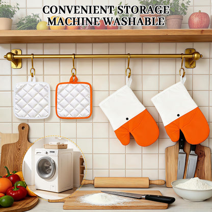 Goose Oven Mitts and Pot Holders 4 pcs Set, Heat Resistant Kitchen Gloves, Funny Novelty Animal Oven Mitts, Recycled Cotton Infill Silicone Non-Slip Gloves for Cooking Baking Grilling, Gift (Yellow)