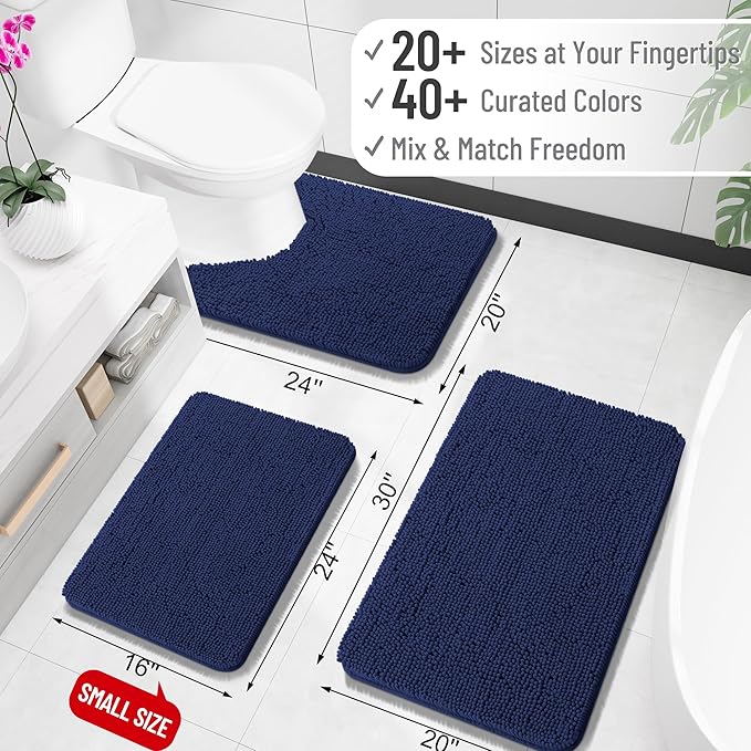 OLANLY Toilet Rugs U-Shaped 24x24, Extra Soft Absorbent Chenille Contour Bathroom Rugs for Toilet, Dry Quickly, Machine Washable, Non-Slip Bath Mat, Twilight Sapphire