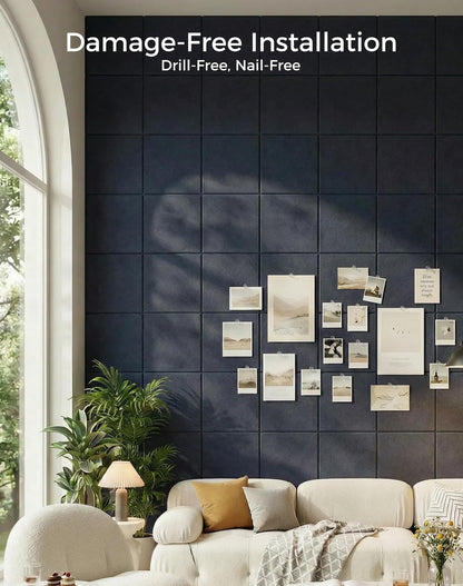Aothia Felt Bulletin Board Tiles for Wall, 12 Pack Large 48" x 36", Felt Wall Tiles Cork Board Alternative, Adhesive Bulletin Board Tiles for Office, Classroom & Home, Navy Blue
