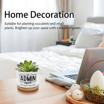 EVIHCG Administration Appreciation Gifts Planter Pots, Administrative Assistant Gifts, Admin Squad Ceramic Succulent Plant Flower Planters for Home Office Desk Table Shelf(No Plants)