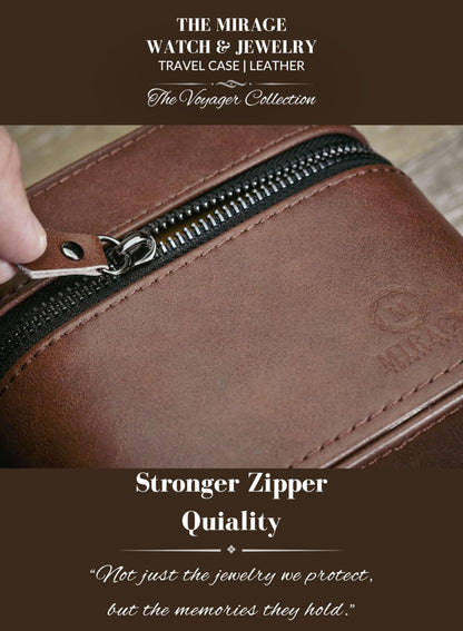 Leather Watch and Jewelry Travel Case for Men – Cufflink and Watch Band Travel Case Organizer – Coffee Brown Swiss-Motif Genuine Leather