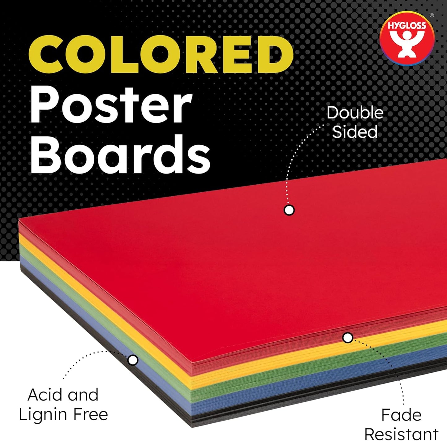 Hygloss Medium Colored Poster Board 11x14 - 25 Assorted Standard Color Poster Boards Bulk Pack - Red, Yellow, Green, Blue, Black - 10 Pt. Thickness Poster Board Paper, Posterboard Multipack 11" x 14"