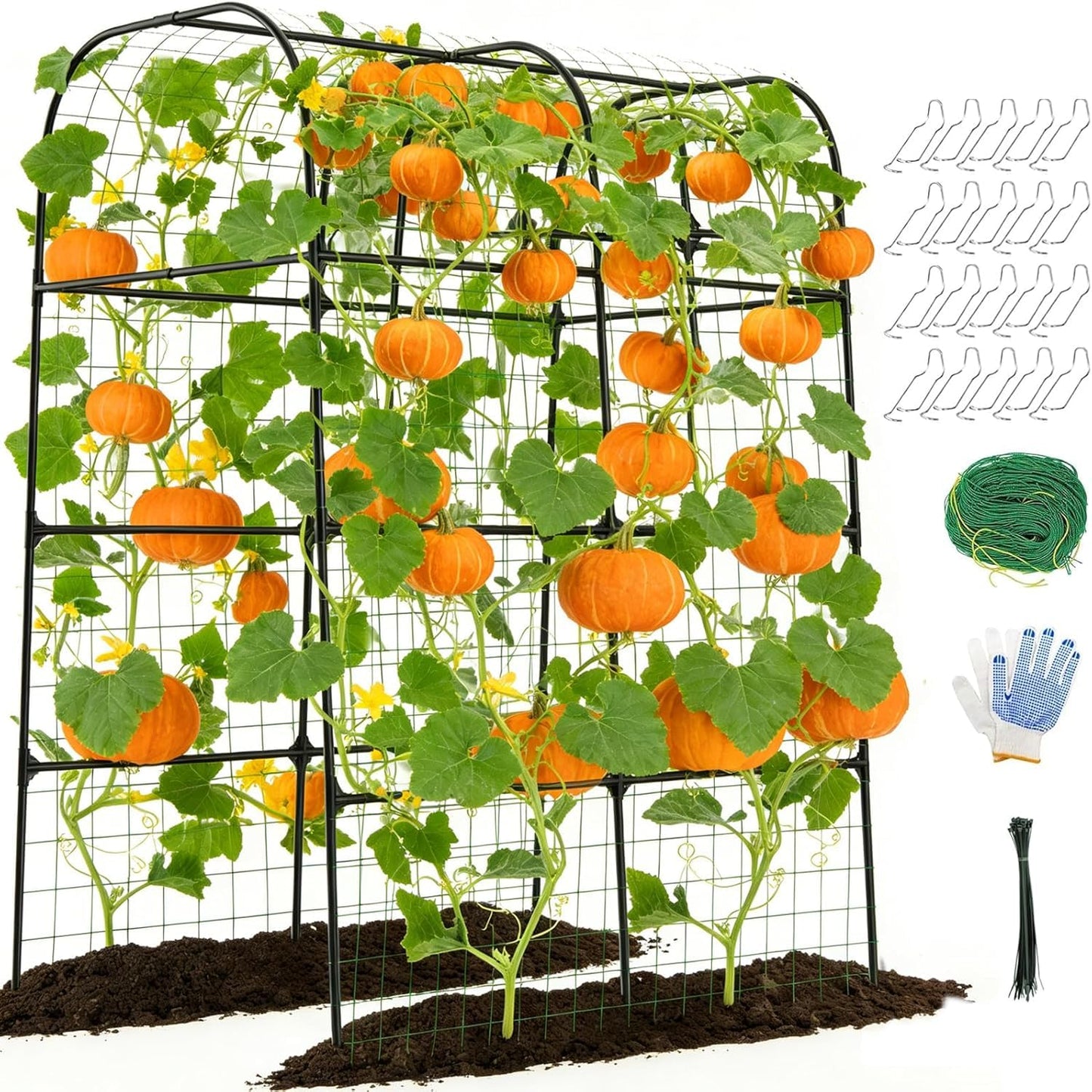 7.3FT Cucumber Trellis for Raised Bed, Garden Arch Trellis with Net, Rustproof Metal Plant Support for Climbing Plants Outdoor, Tomato Zucchini Squash Bean Pea Melon Vine, Rose Flower Garden Arbor