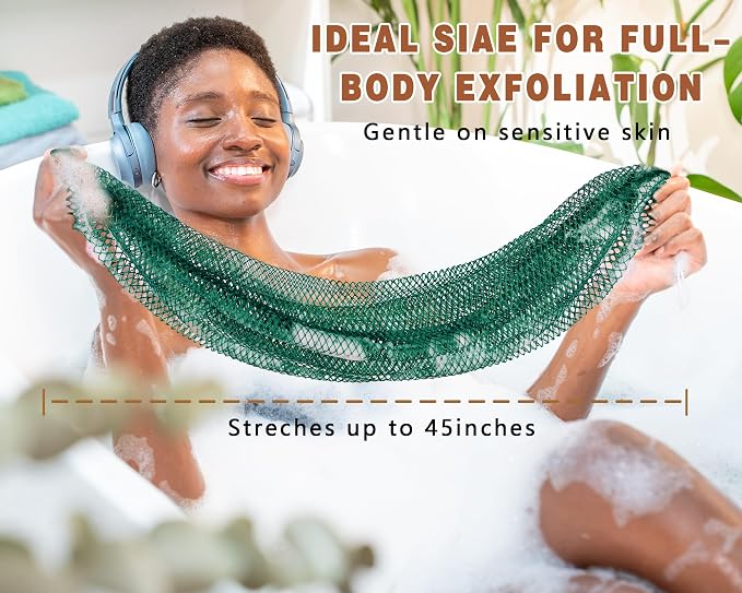 2 Pack African Net Sponge Exfoliating Body Scrubber Bath Sponge for Daily Use (Champange+Dark Green)