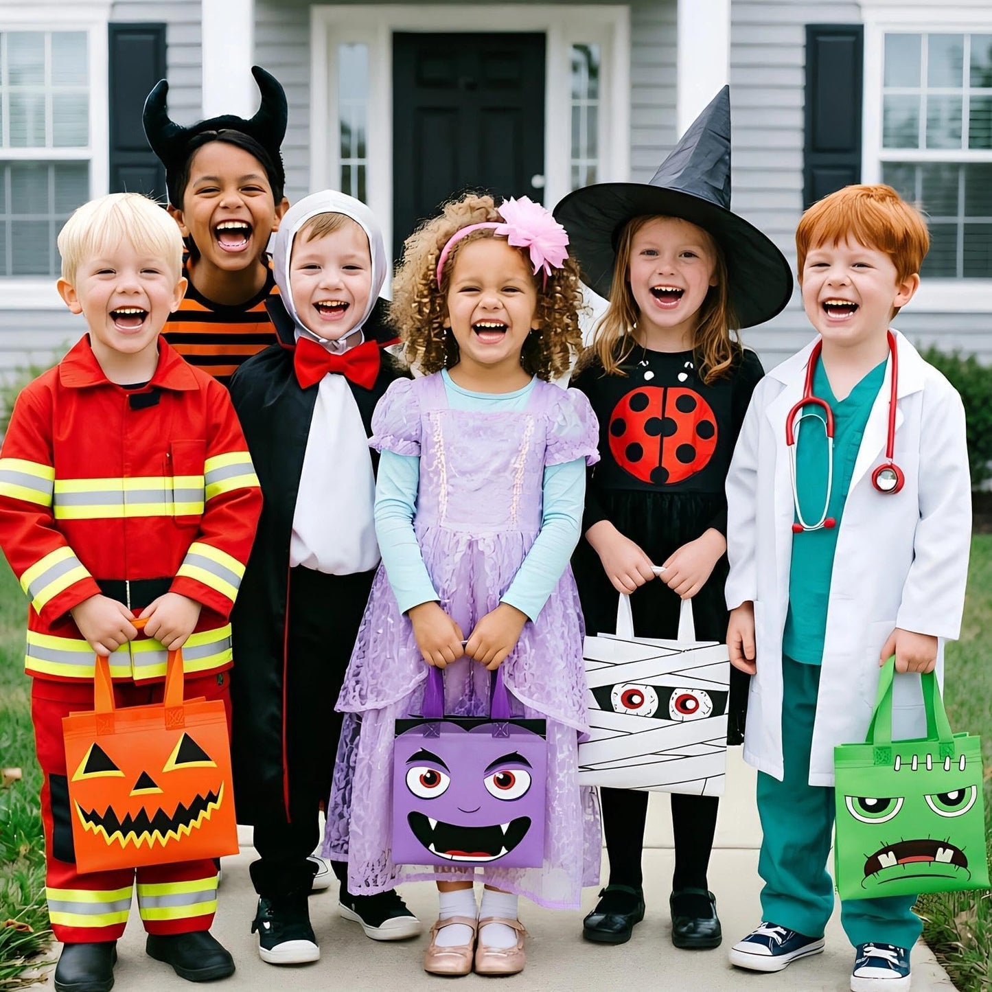 Zoonlinpp 24 Pcs Halloween Goodie Bags Cute Non-Woven Tote Goody Candy Gift Bag for Halloween Themed Trick or Treat Party