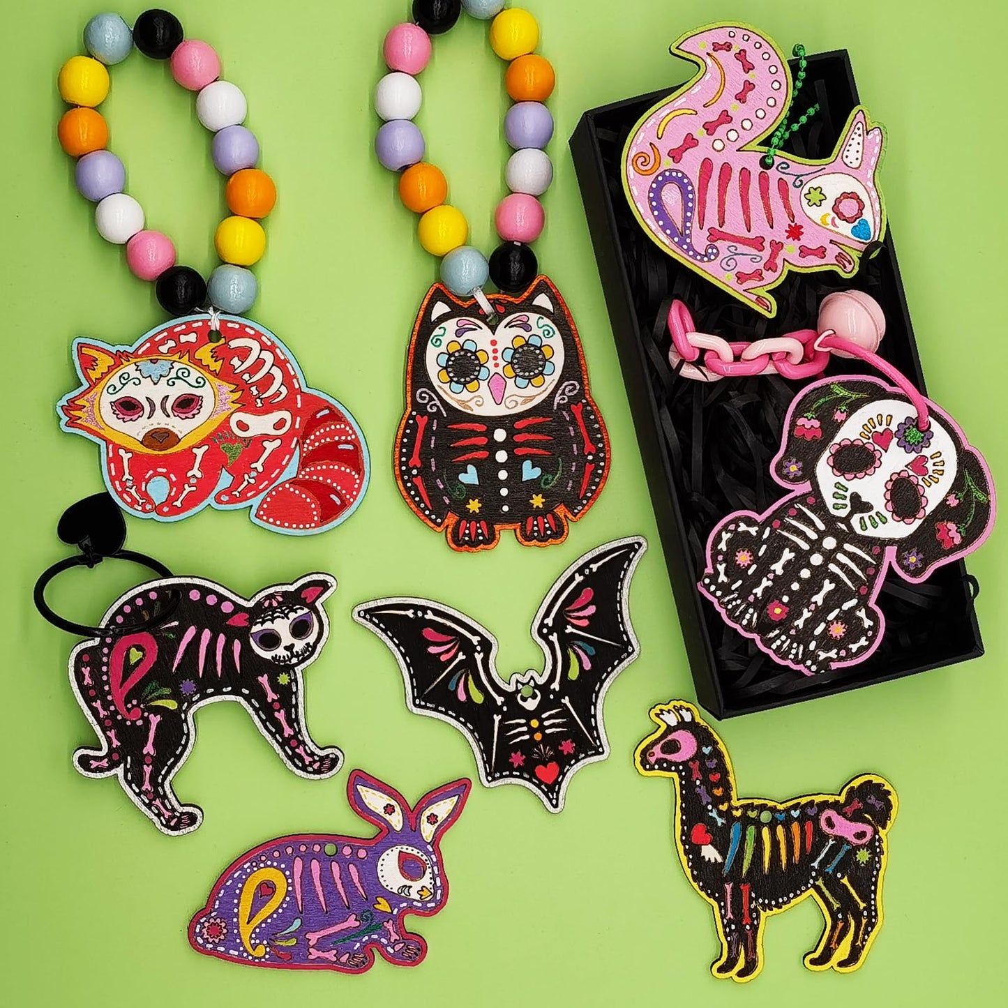 56 Sets Halloween Sugar Skull Crafts Day of Dead Animal Skeleton Unfinished Wooden Ornament DIY Painting Make Your Own Dia De Los Muertos Decorations Mexican Fiesta Blank Cutout Hanging Slices