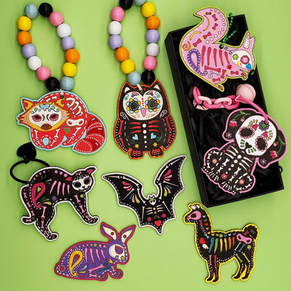 56 Sets Halloween Sugar Skull Crafts Day of Dead Animal Skeleton Unfinished Wooden Ornament DIY Painting Make Your Own Dia De Los Muertos Decorations Mexican Fiesta Blank Cutout Hanging Slices