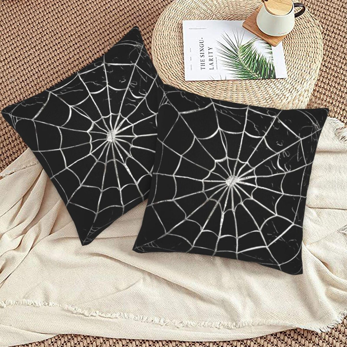 Jbofyee Black and White Spider Web Throw Pillow Cover 20x20 Inch Halloween Spiderweb Decorative Pillow Cases Soft Throw Pillows for Living Room Bedroom Sofa Couch Cushion Cover Set of 2