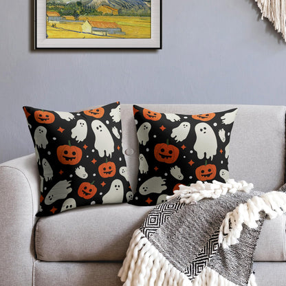 Robvobe Halloween Pillow Covers 22x22 Set of 2 Cute Ghost Pumpkin Print Outdoor Decorative Throw Pillows Halloween Scary Themed Farmhouse Pillowcases Linen Cushion Case Decor for Home Sofa Couch Bed