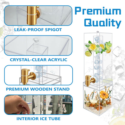 2 Gallon Large Drink Dispenser, Drink Dispenser with Acrylic Stand, Drink Dispensers for Parties with Ice Core, Beverage Dispenser with Airtight Valve for Water, Punch, Juice