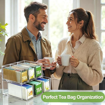 4 Pack Stackable Tea Bag Storage Organizer Drawers – Clear Acrylic Tea Bag Holder for Cabinet, Drawer, Pantry, Countertop – Kitchen Tea Storage Container
