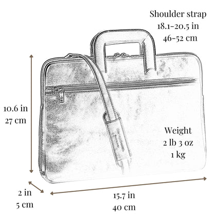 Time Resistance Slim Leather Briefcase - Italian Handmade Leather Laptop Bag for Men and Women (Black)
