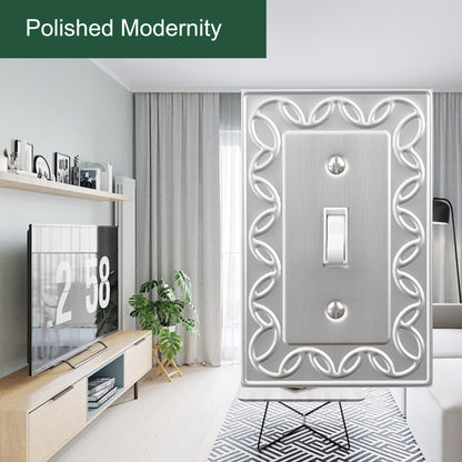 OKAWYC Single Toggle Light Switch Cover Plate, 4-Pack Brushed Nickel NovaBloom Metal Wall Plate 1 Gang, for Light Switch Cover, Switch Cover Decorative Wallplate, Durable