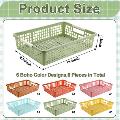 Yakydesign 6 PCS Plastic Classroom Turn in Paper Trays Storage Bin Basket Organizers Holds 4A Paper File for School Teacher Supplies Classroom Office Home Organization and Storage Tray (Boho)