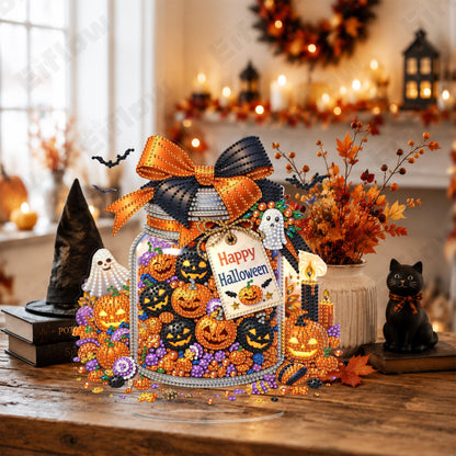 Eiflow Tabletop Diamond Art Kit for Adults Halloween Pumpkins, DIY Desktop Diamond Art Painting with Stand, Acrylic Stand Up Gem Painting Board Kit (Happy Halloween)