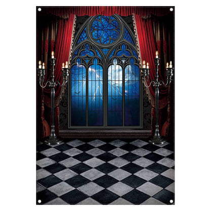 Swepuck 5x7ft Gothic Vampire Medieval Castle Backdrop Halloween Window Moon Bats Photography Background Dress-up Party Decorations Photo Booth Banner