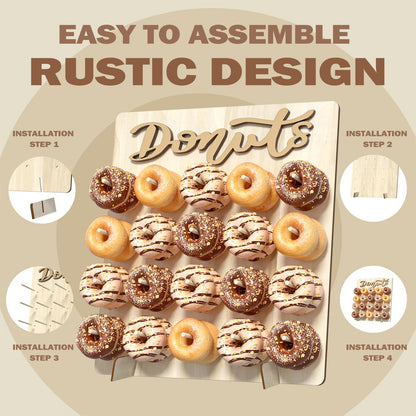CORTNK Donut Wall Display Stand, Wooden Doughnut Holder Display 20 Donuts, Donut Holder Board for Donut Grow Up Party, Birthday, Wedding, Baby Shower, Donut Party Decorations (Natural)