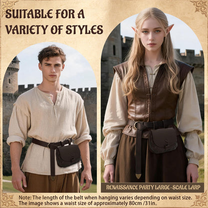 Renaissance Belt Pouch Medieval Costume Accessories Set - Pirate Viking Faux Leather Waist Bag for LARP Cosplay (Brown)