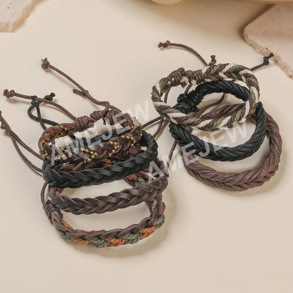 Amejew 36Pcs Braided Leather Bracelets for Men Women Wrap Wood Beads Cuff Bracelet Hemp Cords Ethnic Tribal Handmade Wrap Wristband Bracelets Set Adjustable(36Pcs)