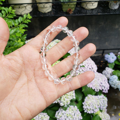 chengmu 8mm Clear White Crystal Stretch Bracelet, Natural Gemstone Round Stone Beads for Beaded Elastic Bracelet 7.5"