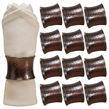 Decorative Metal Drum Napkin Rings Set of 12 - Modern Napkin Holders, Hammered Napkin Rings for Party Decoration, Dinning Table, Everyday, Family Gatherings (Bronze) - ALPHA Living HOME