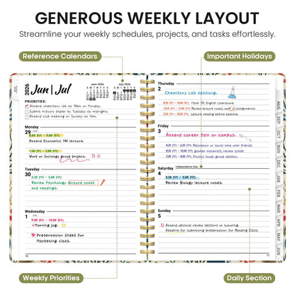Planner 2026-2027, Academic Year Weekly and Monthly Calender Planner, from Jul 2026 - Jun 2027, Spiral Bound School Planning Book, Perfect for Teacher, Student, Women & Men, A4 (8.5" x 11"), Herbs