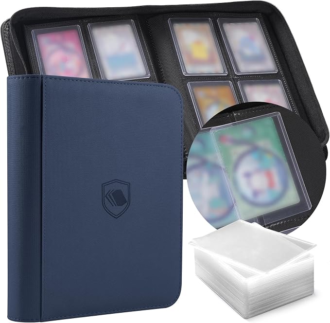 Toploader Binder, Holds 160 Toploaders, 100 Toploaders INCLUDED, 4-Pocket PU Cover Top Loader Binder for 3" x 4" Rigid Toploader, Ringless Double-Sided Toploader Card Binder for TCG, Sport Cards