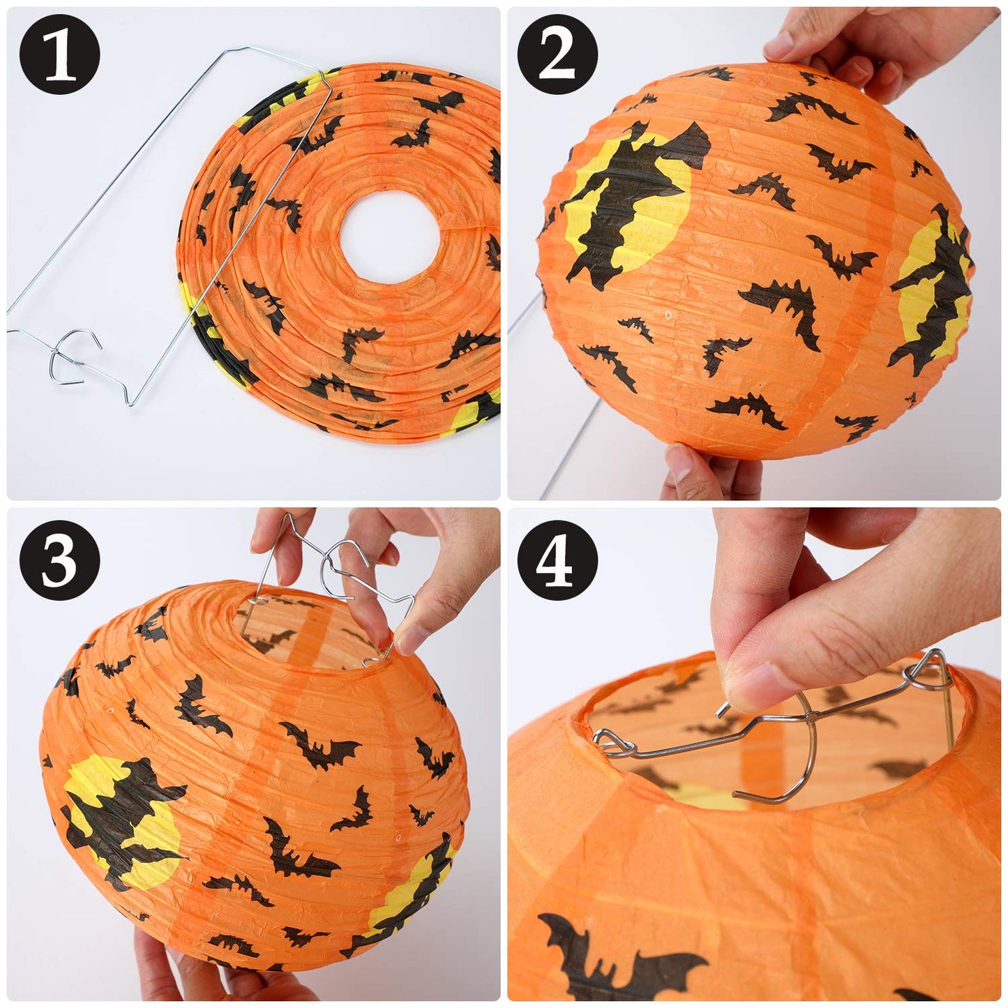 12 Pieces Halloween Paper Lanterns Jack O Lantern Pumpkin Hanging Lanterns Spider Bat Skeleton Lanterns for Halloween Indoor Outdoor Party Decoration Supplies, 8 Inches
