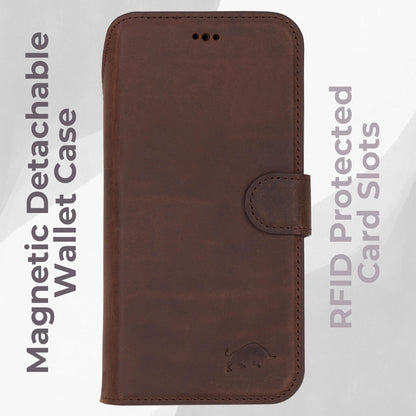 VENOULT Full Grain Genuine Leather Wallet Case for iPhone 17 Pro Max, 4 Card Holder Folio Cover, Business Style, Man or Women, Compatible with MagSafe, RFID Protected, Handmade (Vintage Brown)