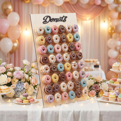 Threehoney 39.4" x 26" Extra Large Donut Wall Display Stand for 96 Donuts, Solid Wood Donut Wall Board for Wedding, Baby Shower, Birthday Party, Dessert Table Decorations(Natural)