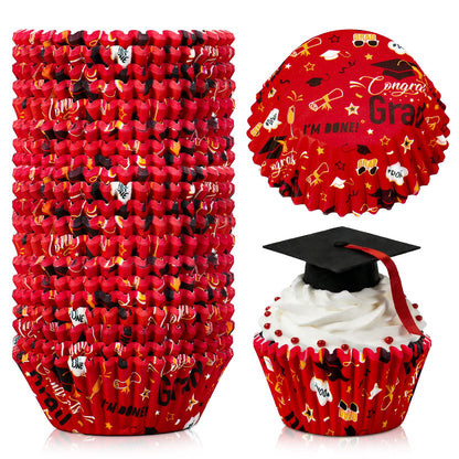 JarThenaAMCS 300Pcs Graduation Cupcake Liners 2026 Congrats Grad Paper Baking Cups Red Black Gold Standard Muffin Cupcake Wrappers for College High School Party Supplies Table Decor