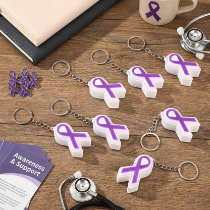 Kenning 12 Pcs Purple Ribbon Awareness 3D Sensory Clicker Fidget Keychains Bulk Support Gifts for Women Campaigns Lupus Fibromyalgia Domestic Violence Awareness Charity Fundraising Party Favors