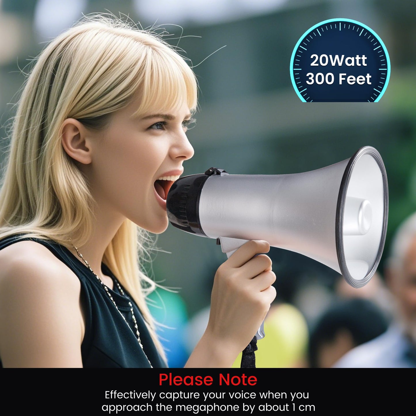 MyMealivos 20W Megaphone Bullhorn, Built in Siren & 240s Recording, 5.4"×8.6" Portable Megaphone with Volume Control Cover Up to 300 feet+ for Indoor and Outdoor Activities(Silver)