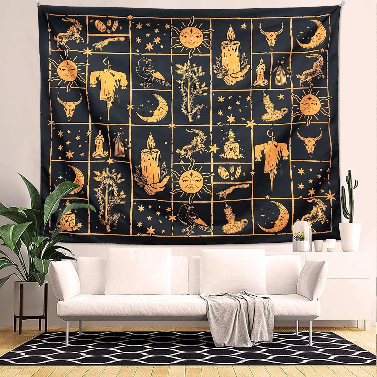 ARTCREATOR Witchy Tapestry Black and Gold Witch Tapestry, Witchy Wall Decor Aesthetic Wall Hanging Decor for Living Room Bedroom(70" x 90")