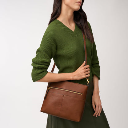 Fossil Women's Fiona Leather Small Crossbody Purse Handbag, Brown (Model: ZB7668200)