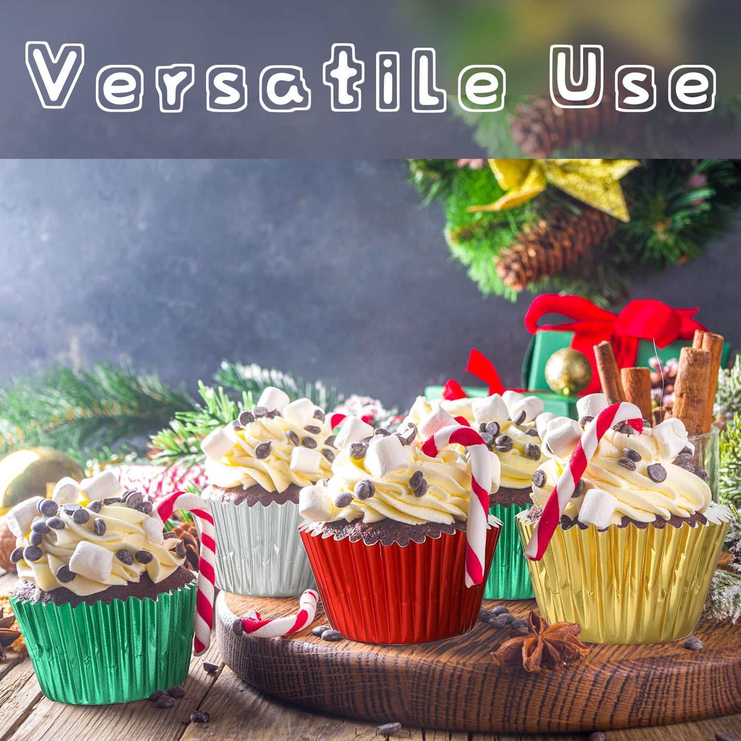 WILLBOND 1200 Count Christmas Foil Mini Cupcake Liner 1.25 Inch Baking Cups Muffin Liners Cupcake Wrappers Foil Metallic Case Liners for Christmas Weddings Birthdays Baby Showers Party, 4 Colors