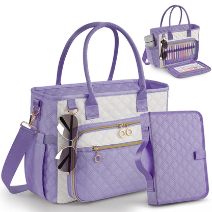 Large Bible Bag with Bible Cover Case for Women，Church Tote Bag Travel Bag Diaper Bag with Shoulder Strap for Teachers, Nurses, Moms, Bible Lovers (Purple