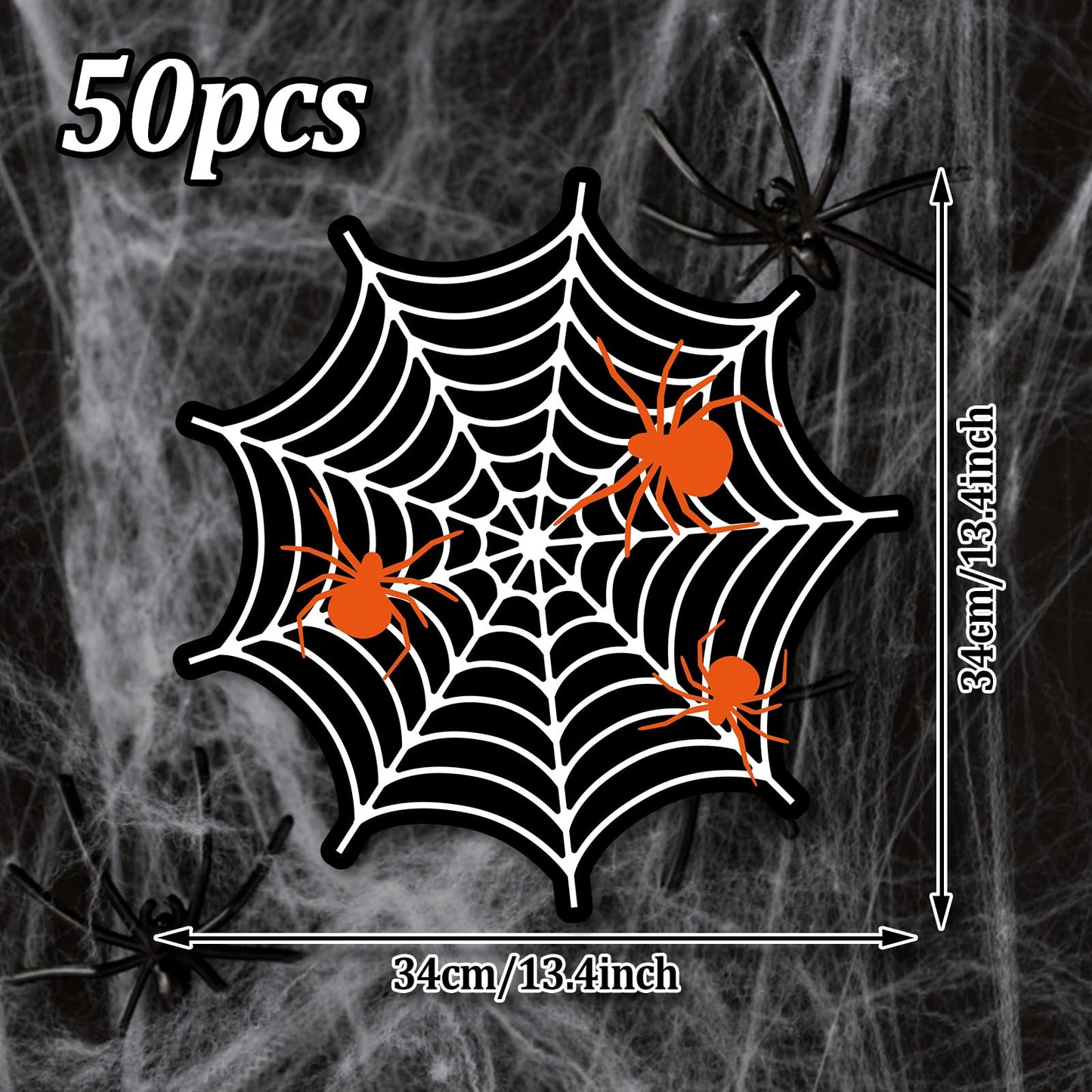 JarThenaAMCS 50Pcs Halloween Paper Placemats Spider Web Dining Table Mats White Black Disposable Place Mats for Home Kitchen Restaurant Trick or Treat Party Decor, 13.4 in