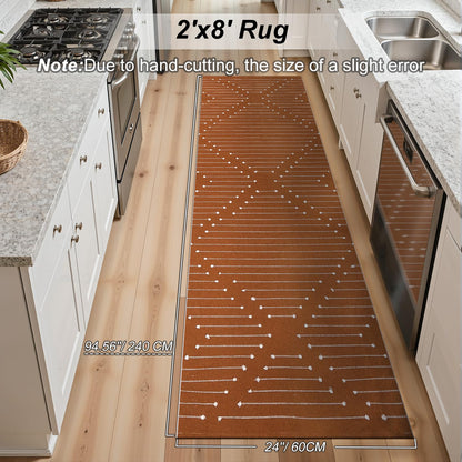 LIVEBOX Burnt Orange Runner Rug- 2x8 Runners for Hallway Kitchen, Cotton Blend Long Entryway Area Rugs, Boho Washable Long Mat Fall Halloween Decor Rugs