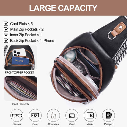 Lexiyat Anti Theft Crossbody Bags for Women Travel Chest Sling Bag Leather RFID Purse Fanny Pack Black