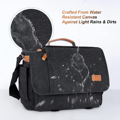 ESTARER Messenger Bag 17-17.3 Inch, Men's Computer Bag Water-resistant Canvas, Teacher Laptop Satchel for Work Office College, Dark Grey
