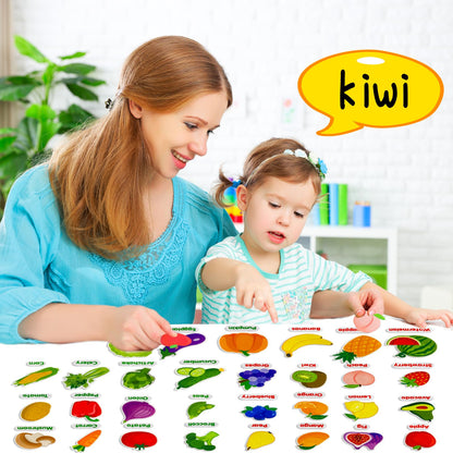 PENGFULL Felt Fruits and Vegetables Learning Pieces,62 Felt Flannel Board Pieces,Learn Common Fruits and Vegetables and Words for Kindergarten,Preschool,Toddlers